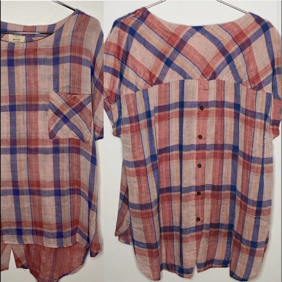 Perch Plaid Pink Blue yellow plaid Top - Picture 2 of 5